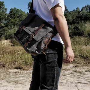 Muchuan Men's Canvas Leather Messenger Bag, large laptop shoulder bag, travel bag 10 Main Sales Men's Folder Leather - №8