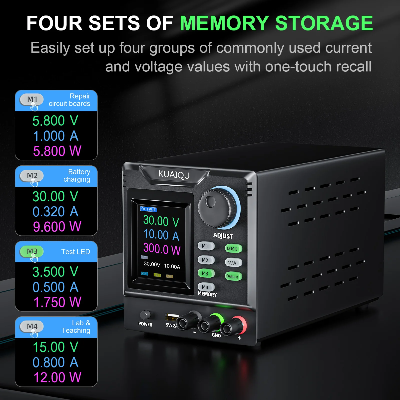 KUAIQU 400V Programmable DC Power Supply 30V 10A 0.001A Lab Bench Power Source CV CC USB RS232 Battery Test Semiconductor R&D