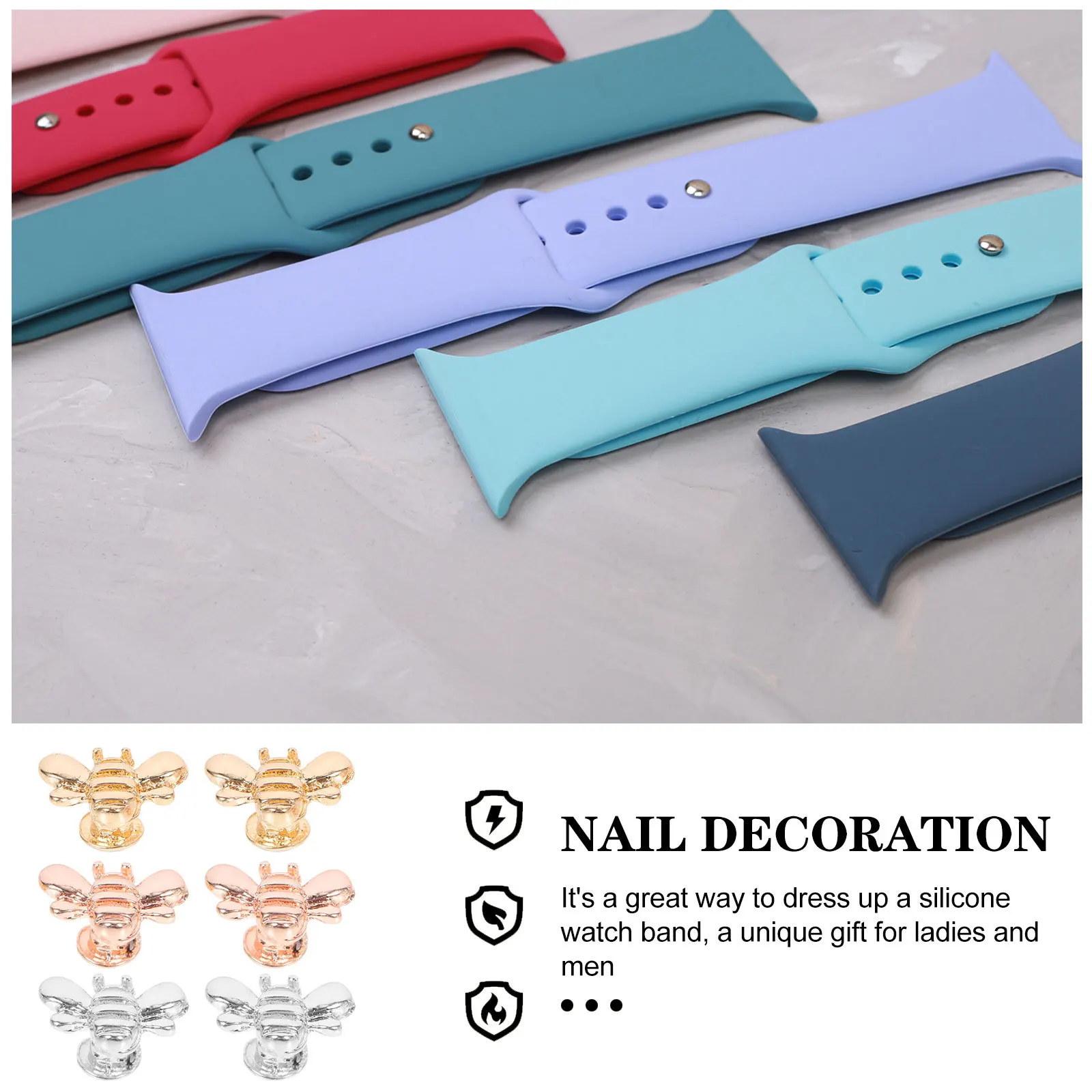 Breloques de bracelet de montre à boucle décorative abeille, 6 pièces, breloques pour décorations de bracelet de montre, accessoires robustes et durables à la mode