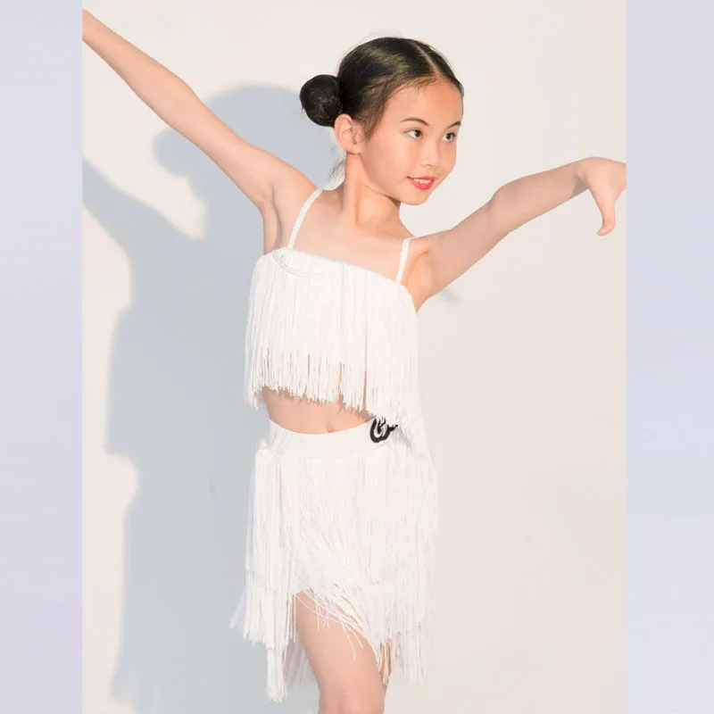 Latin dance outfit high-end 2023 new summer girls' suspender tassel training performance suit split set