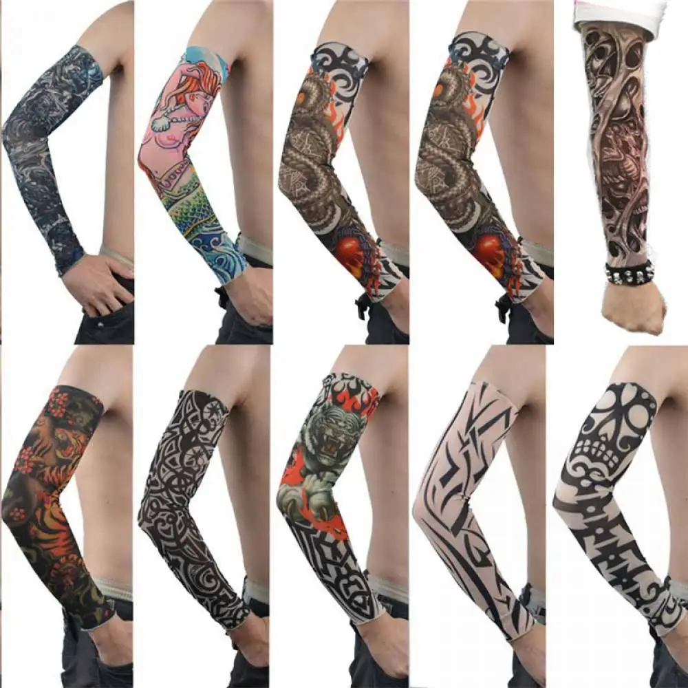 10 Styles Mix Nylon Stretchy Temporary Tattoo Sleeves Fashion Arm Stockings