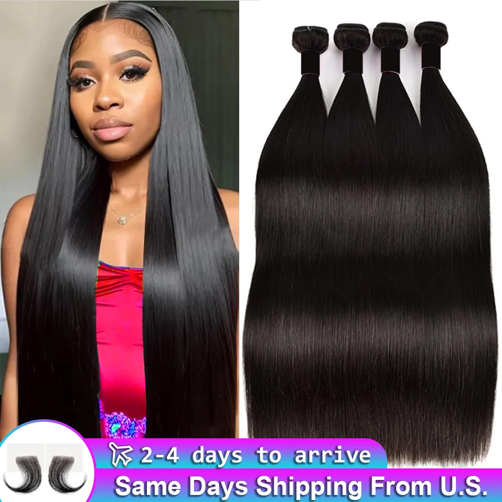 

24 Inch Straight Bundles Human Hair Brazilian Weave 100% Unprocessed Bundles Raw Remy Hair Deals Human Hair Natural Black Color
