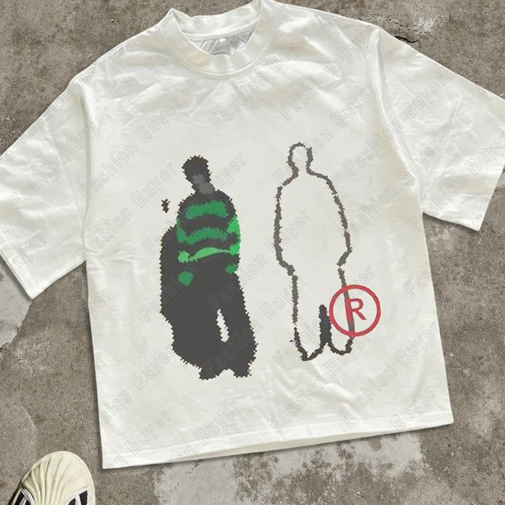 Harajuku Casual Doodle Comics Print T-Shirt Unisex Crew Neck Short-sleeved Oversized Retro Street Y2K Fashion Tops Clothing