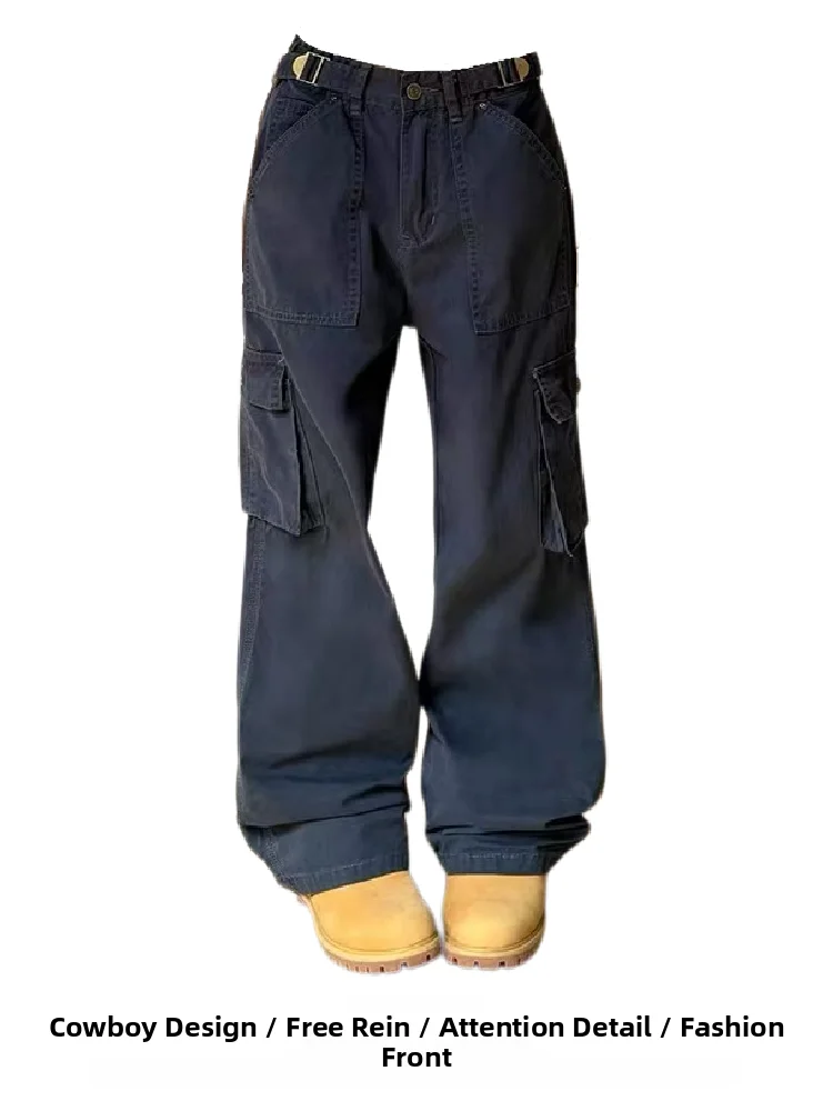 

Американские ретро-джинсы с высокой талией в рабочем стиле, женские повседневные прямые свободные брюки с широкими штанинами, новинка весна-осень, дизайн в стиле High Street