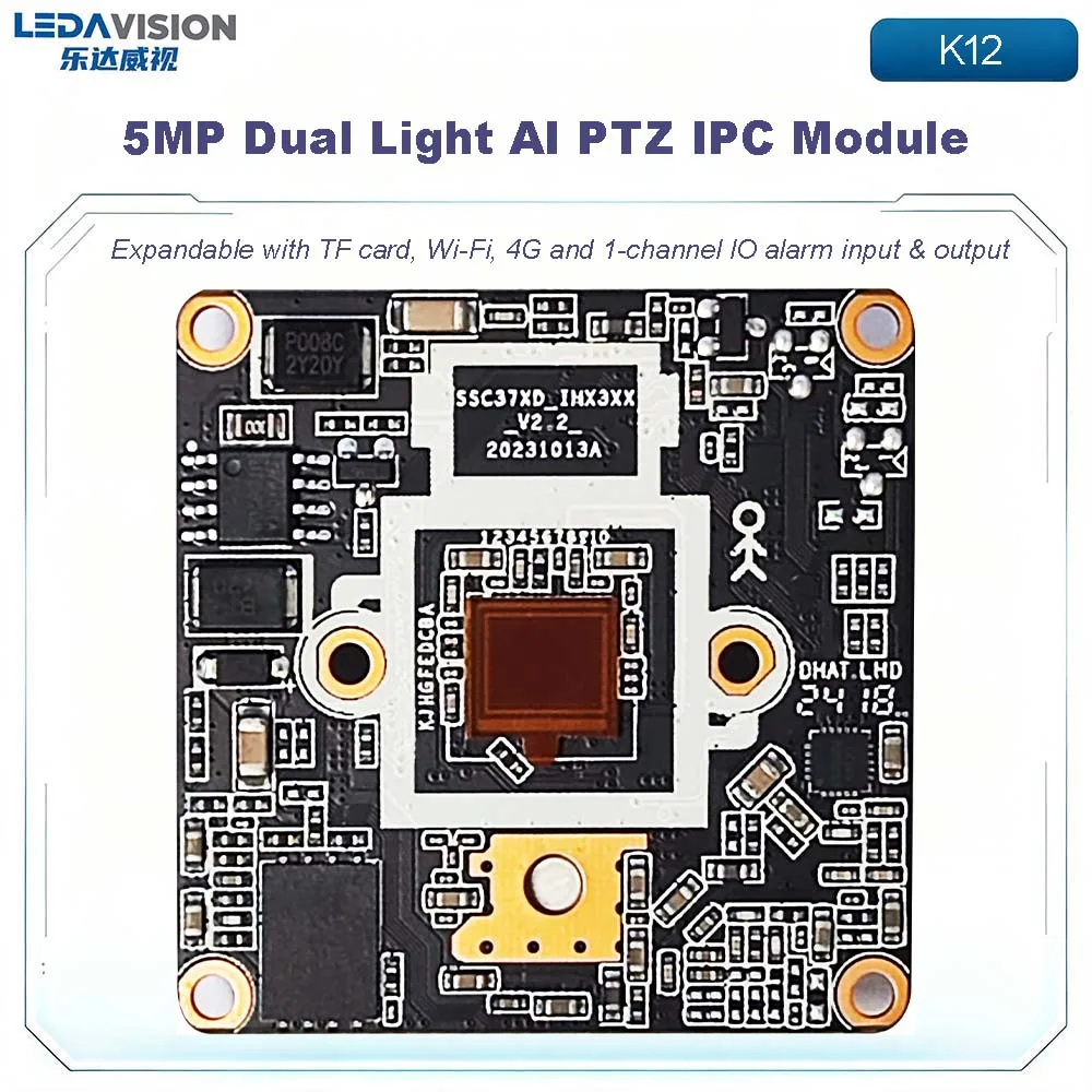 K12 SONY IMX335+SSC377D 5MP Face Detection PTZ IP Camera Module Auto Focus Two-Way Audio WiFi Dual Light TF Card CCTV PCB Board