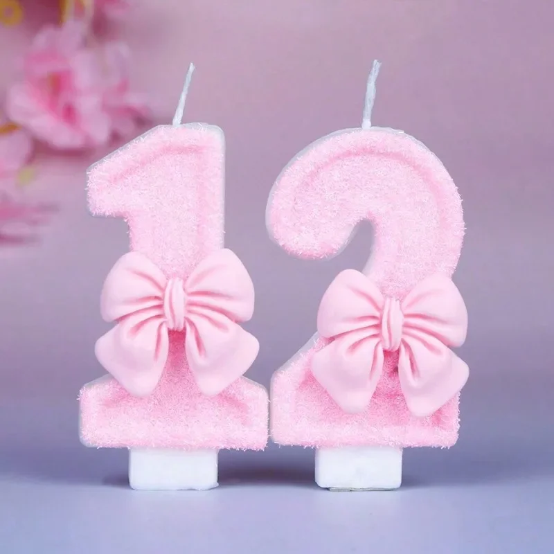 Kreative 0-9 Digitale Tortenkerze Neue Mädchen Rosa Schleife Geburtstagstorte Party Jubiläumstorten-Dekoration
