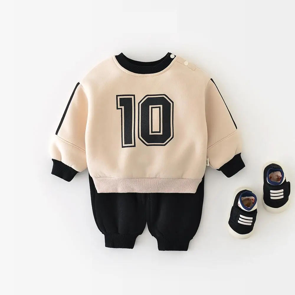 

2025 Winter New Baby Warm Clothes Set Boys Girls Digit Print Fleece Sweatshirt 2pcs Suit Toddler Plus Velvet Thick Outfits