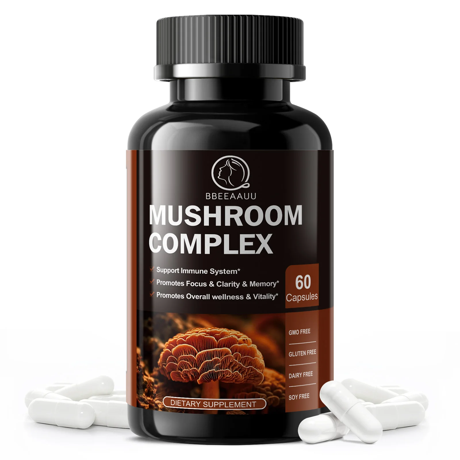 

BBEEAAUU Mushroom Complex Capsules Support Energy, Digestion,Focus,Memory & Brain Overall Health Support Dietary Supplement