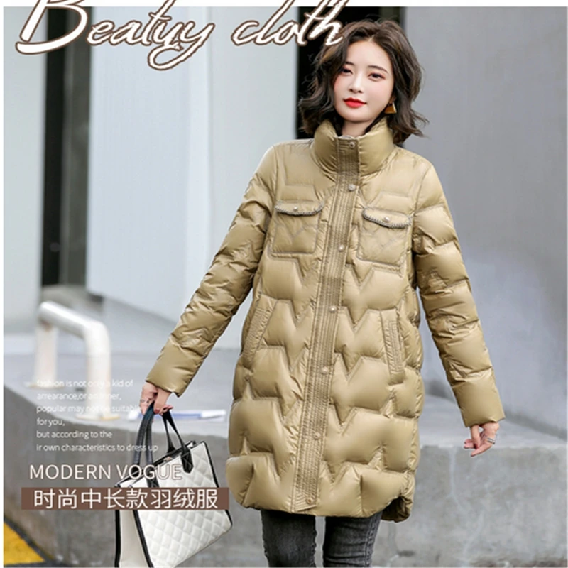 Autumn Winter Women Ultra Light  Long Down Jacket Parka Casual Female White Duck Down Taped Slim Fit Coat Warm Outwear