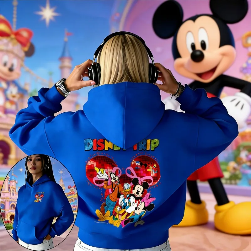 

2025-26 осень/зима Дисней Микки Маус мультфильм узор 100% хлопок толстовка с принтом новая анимационная модная повседневная женская толстовка