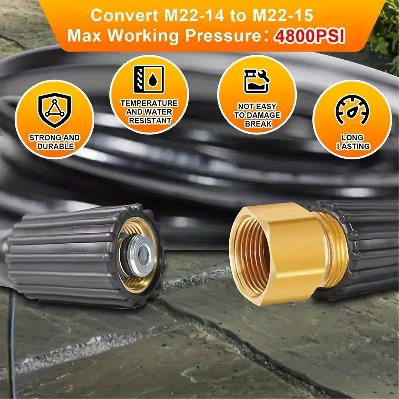 M22 15 mm Buchse auf M22 14 mm Stecker Hochdruckreiniger-Kupplung |   Schnellmontage für Waschpistolen-Anschluss, Schlauchdüse, Autowäsche