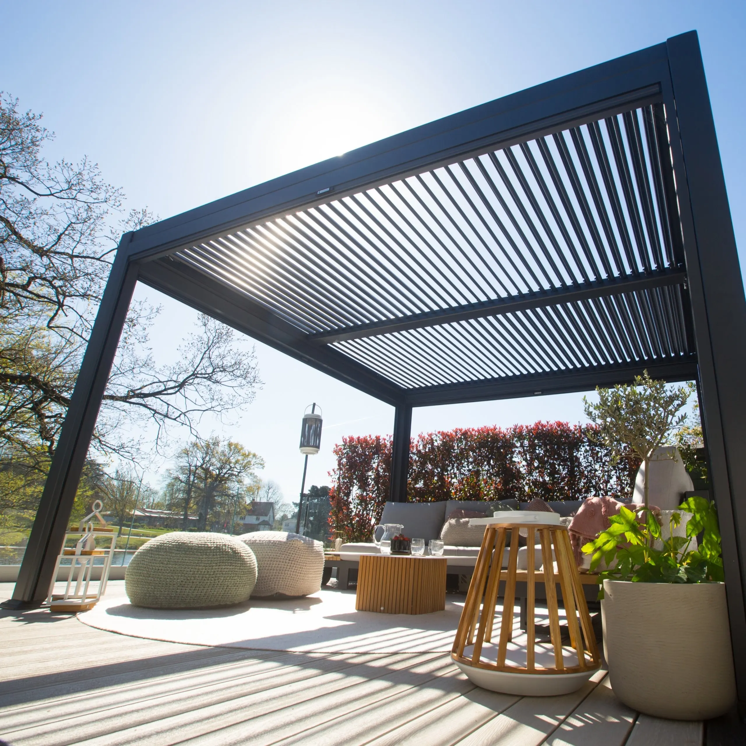 Bioclimatic Pergola, Aluminum Alloy 6063-T5 Motorized Louvered Roof, Waterproof, Remote Control Pergola Kit, Outdoor Sunshade