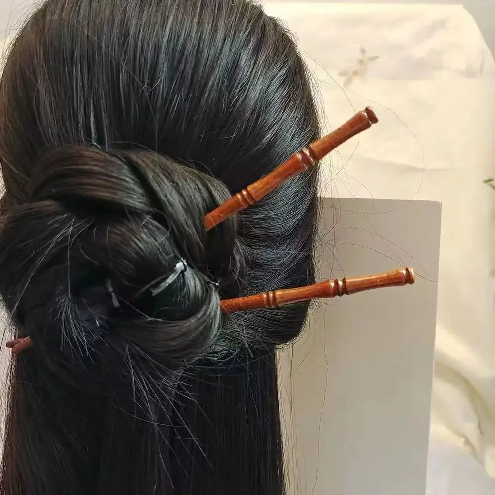 Vintage elegan temperamen Pan klip rambut bambu hitam jepit rambut kayu untuk wanita gadis sederhana aksesoris rambut grosir