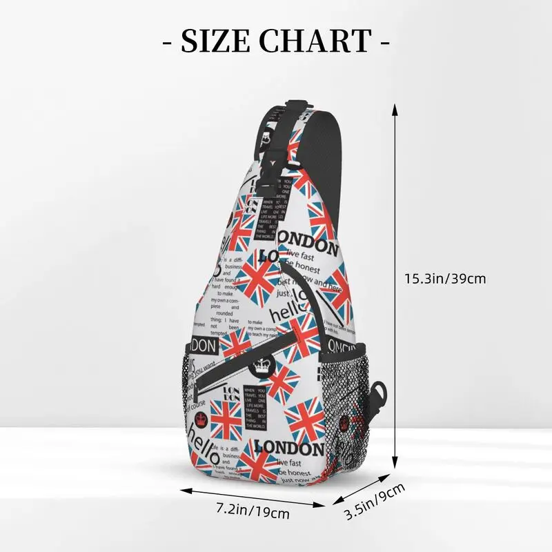 Saco de peito personalizado Sling para homens, Impressão da bandeira do Reino Unido, Reino Unido Londres, Símbolo britânico, Mochila Crossbody, Mochila de viagem