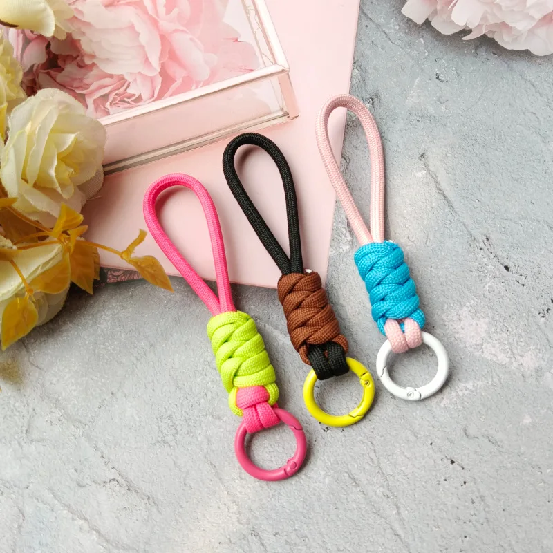 Creative Short Woven Lanyard Keychain Women Phone Case Keyring Car Key Chains DIY Accessories Fashion Color Blocking Keyring