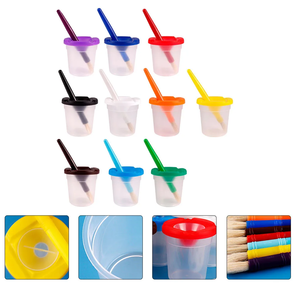 

10 set Kids Creative Painting Pen Wash Cup Colorful Paintbrushes Durable Non-Toxic Art Class Supplies Brush Washing Container