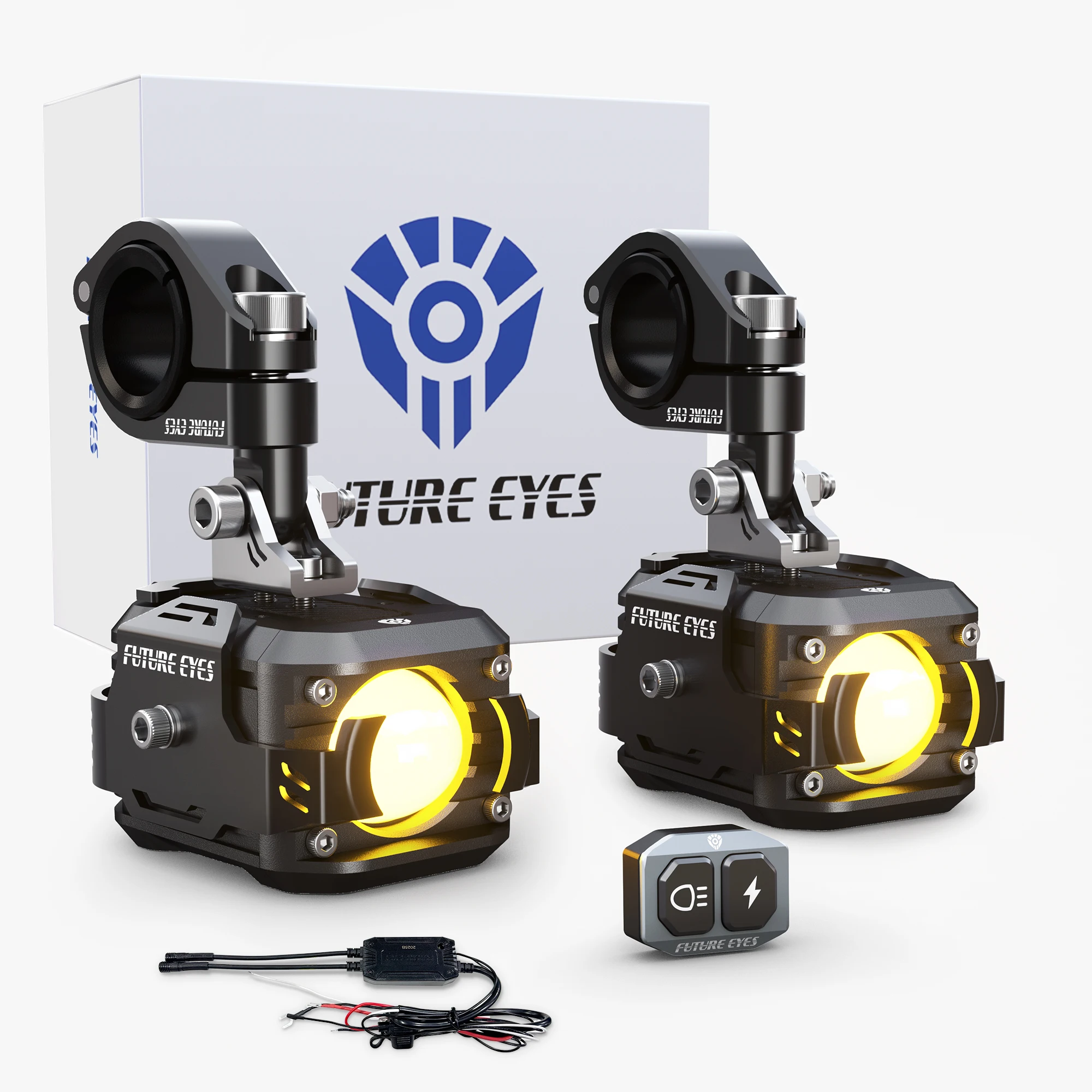 Future Eyes Wireless Switch F150 - 60W Motorcycle Fog Lights, LED Auxiliary Driving Lights, High/Low Beam, Amber/White Headlight