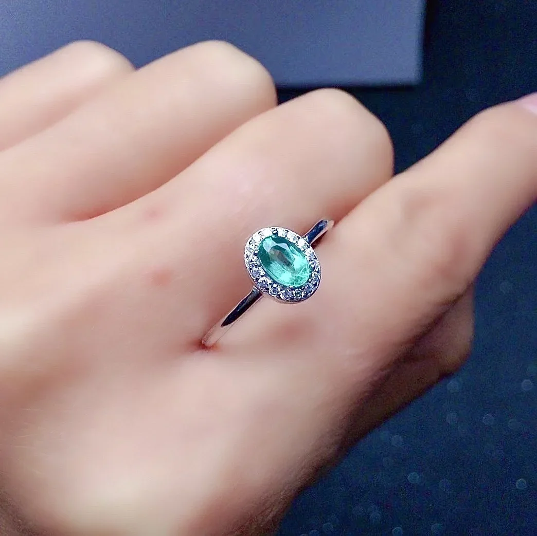 

Classic Emerald Ring for Engagement 4mm*6mm 0.4ct Natural Emerald Silver Ring Brithday Gift for Woman