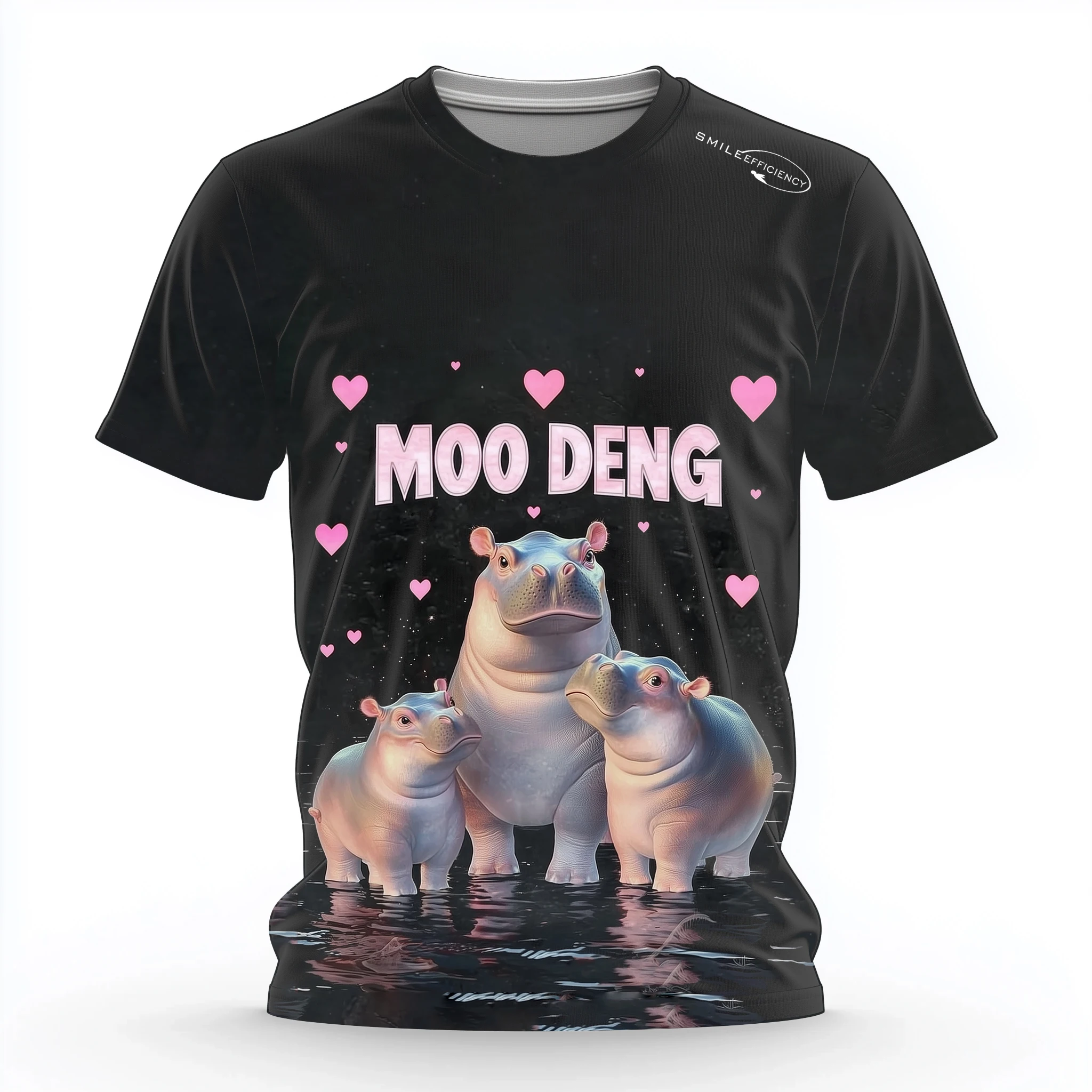 Trendy Cute Pygmy Hippopotamus Pattern Men's T-shirts Comfortable And Breathable Women's Tops Outdoor Casual Unisex Kid T Shirt