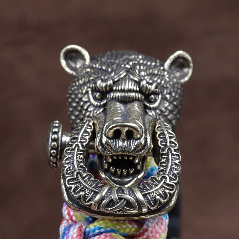 Bear Head Brass Buckle EDC Outdoor DIY Woven Paracord Survival Bracelets Supplies Accessories Retro Umbrella Rope Lanyard Beads