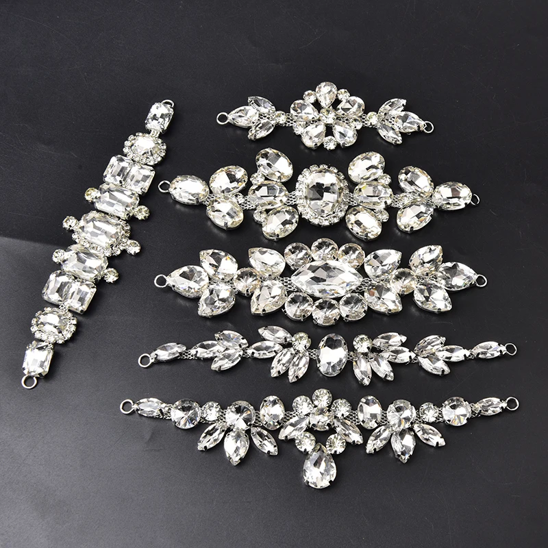 Rhinestone Brooch Clear Crystal Glass Diamond Buckle Shoes Bikini Connection Flat-Back Metal Chain Diy Clothing Dress Decorative