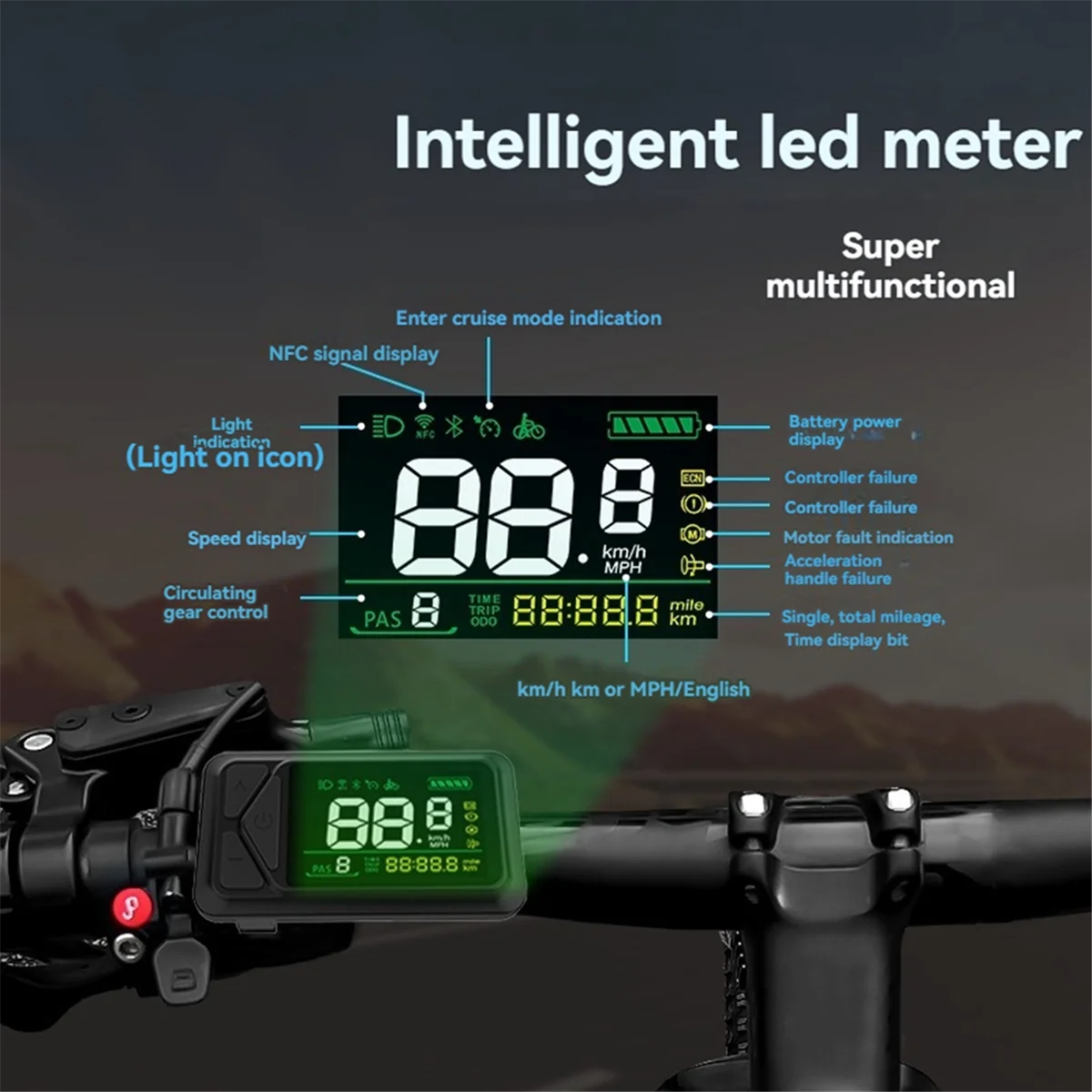 Nowy wyświetlacz do e-bike'a 36V 48V 60V E-03N LCD 5-pinowy wyświetlacz LCD do hulajnogi elektrycznej, inteligentny kolorowy wyświetlacz LCD z wtyczką SM