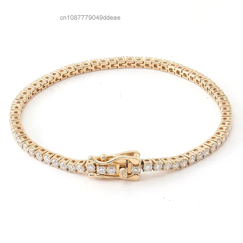 

Ожерелье S925 из муассанита, настоящее золото 18 карат, 2 мм, теннисный браслет, теннисная цепочка с муассанитом и бриллиантами, 6-9 дюймов, теннисный бюстгальтер Iced Out