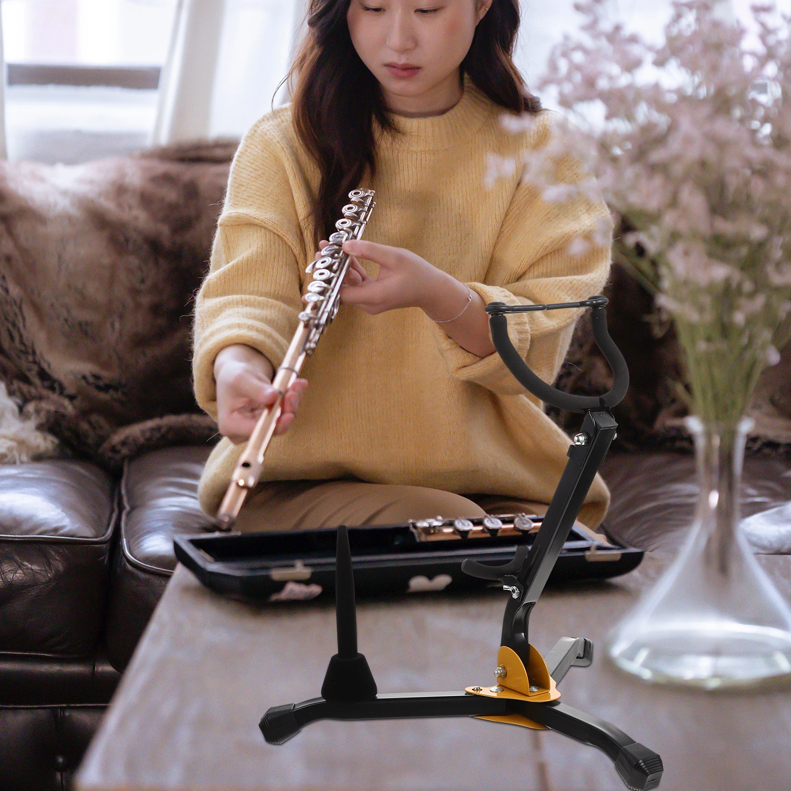 

Foldable Portable Alto Tenor Saxophone Stand Sax Tripod Holder Instrument Saxophone Accessories for Saxophone Clarinet Flute (