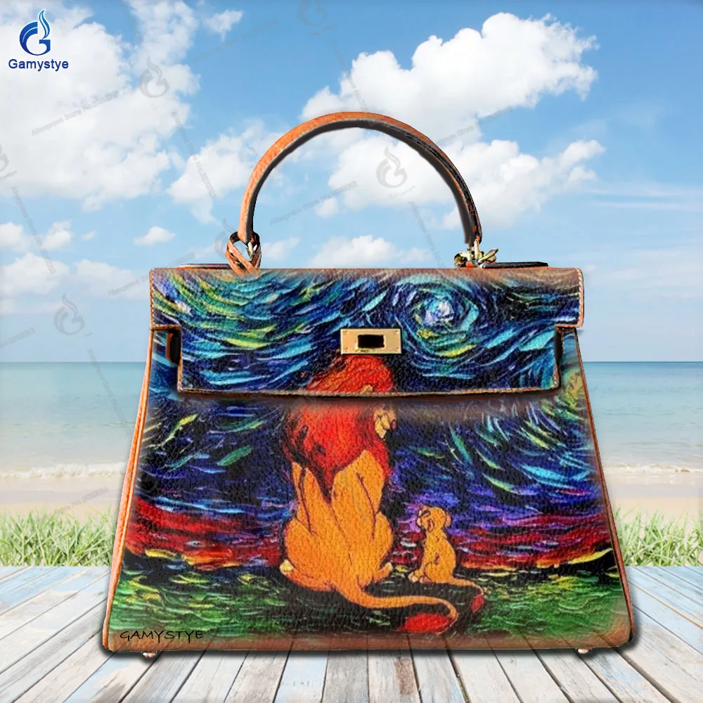 

Women Bags Top-Handle Bags Cross Body Bags Bolsas Marcas Cartoon lion print 100% Really Cow Leather Hand Drawing Art Graffiti Ha