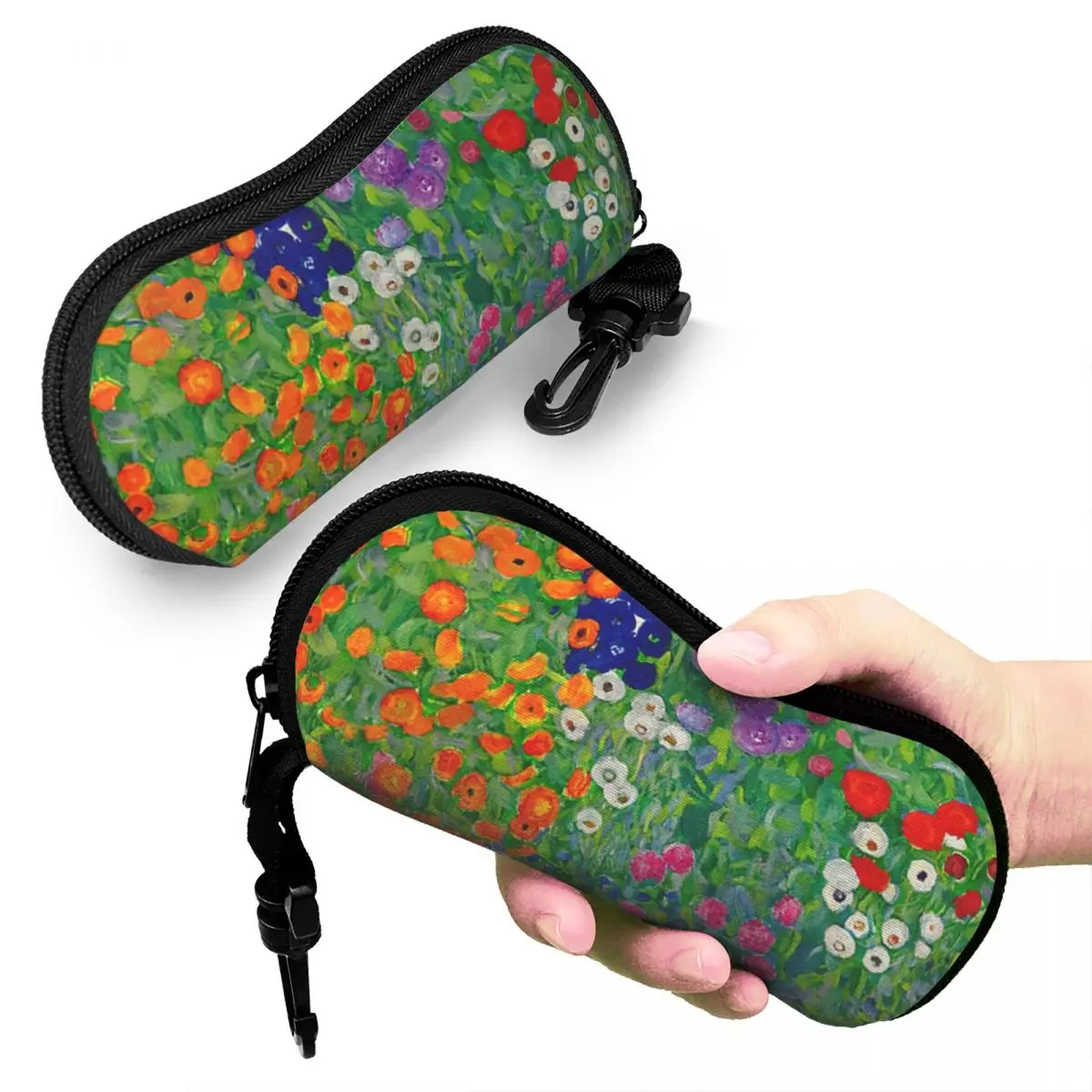 Gustav Klimt Horizontal Glasses Case Cottage Garden Print Cute Travel Sunglasses Pouch Male Female Zip Eyewear Box