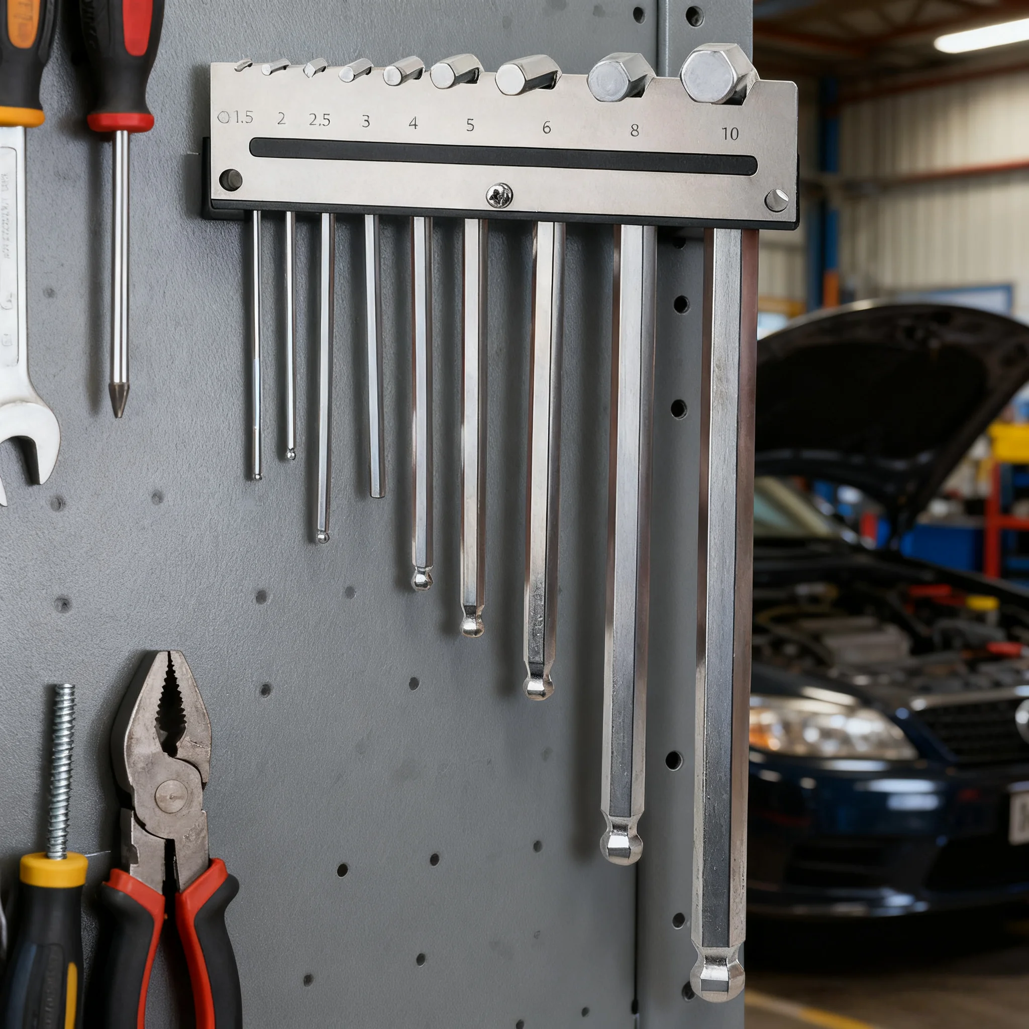 Metal Square Hole Hexagonal Wrench Holder Wall Mounted Hanging Storage Rack Workshop Garage Woodworking Tool