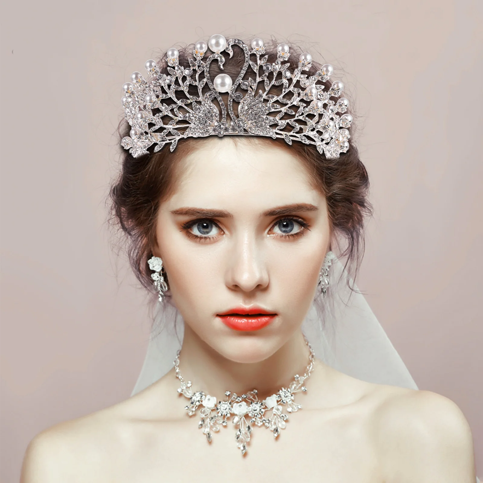 

New Bride Pearl Crown Headdress Rhinestone Wedding Party Bridal Headband Durable Elegant Hair Accessory Pearl Crown