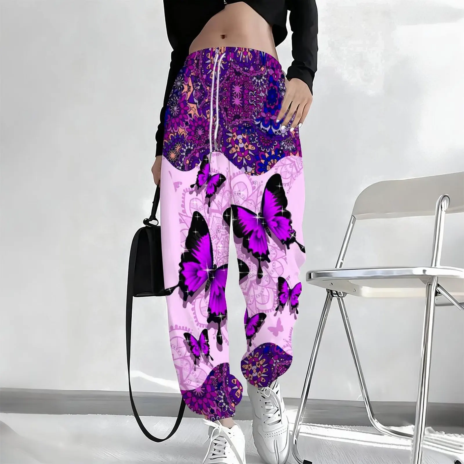 Winter Printed Sport Pants Vintage Elegant Joggers Autumn Fashion Trousers Casual Pants Women's Drawstring Pants