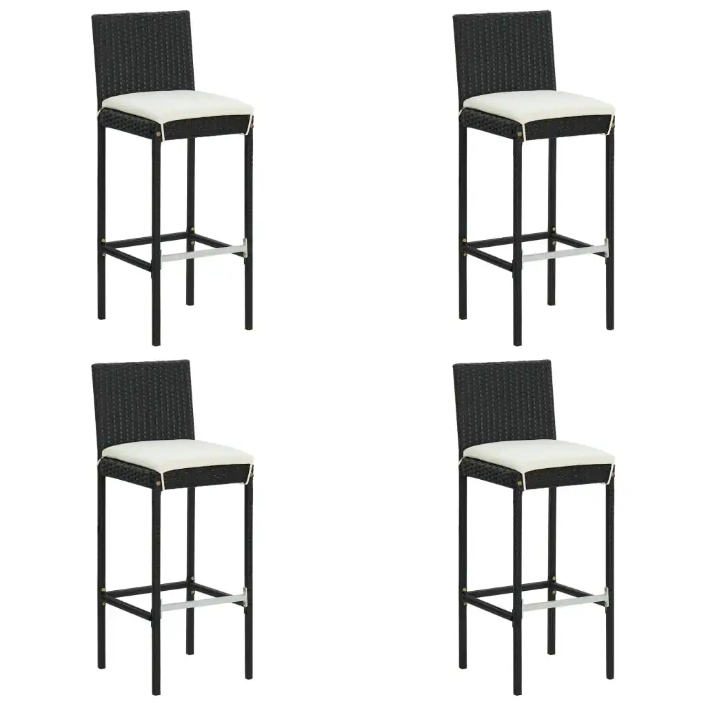 

4Pcs Garden Bar Stools with Cushions powder Coated Steel Frame Poly Rattan Black Us Local Shipping