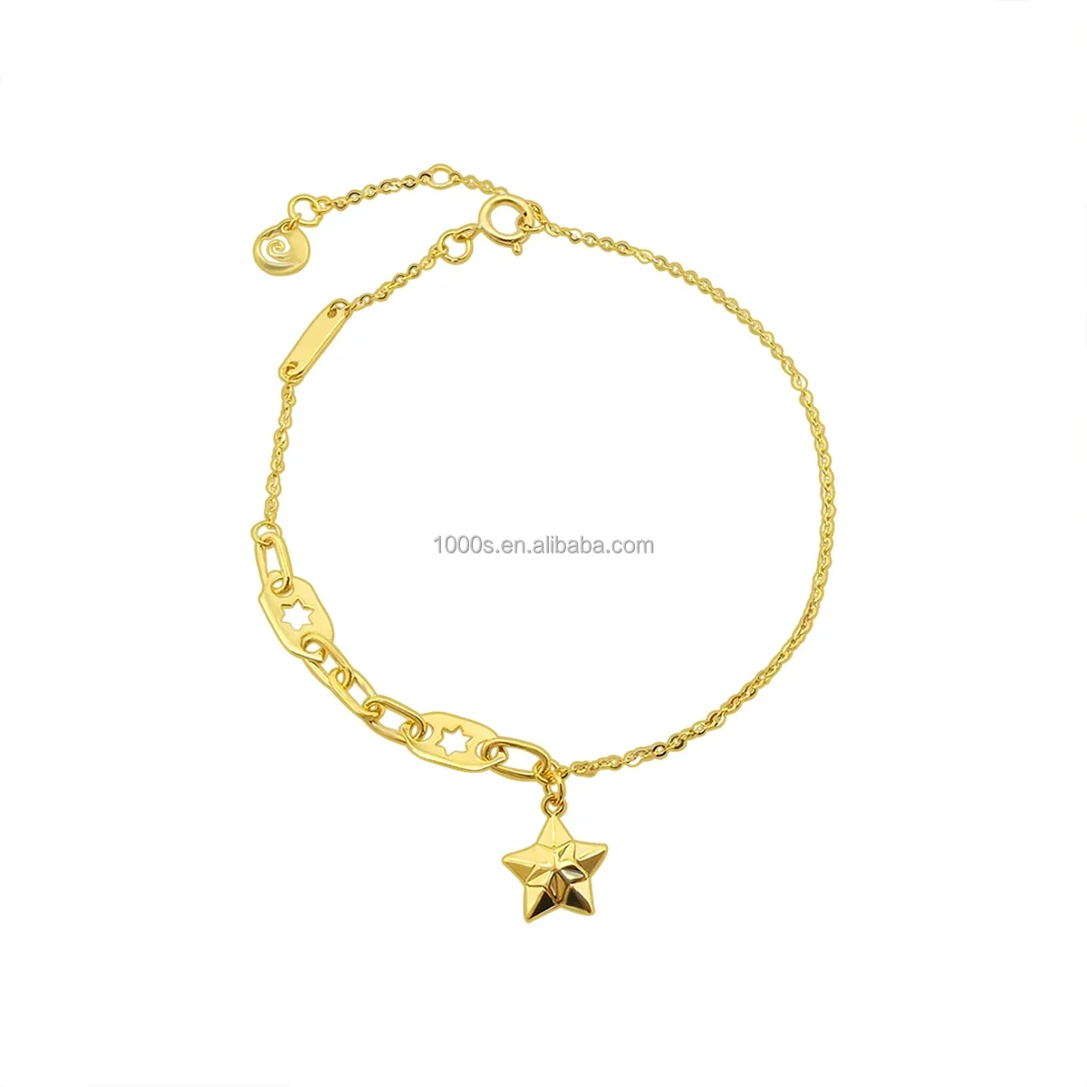 Fashion Design AU750 18K Real Gold Star Charm Paper Clip Chain Link Bracelet 18k Real Gold Jewelry Bracelet Wholesale