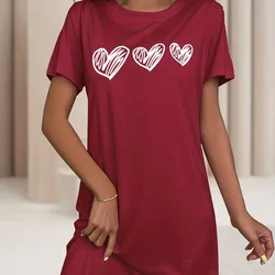 Summer Ladies Nightgown Homewear Pajamas Female Love Print Short-Sleeved Comfortable Home Leisure Sexy Wearable Nightgowns