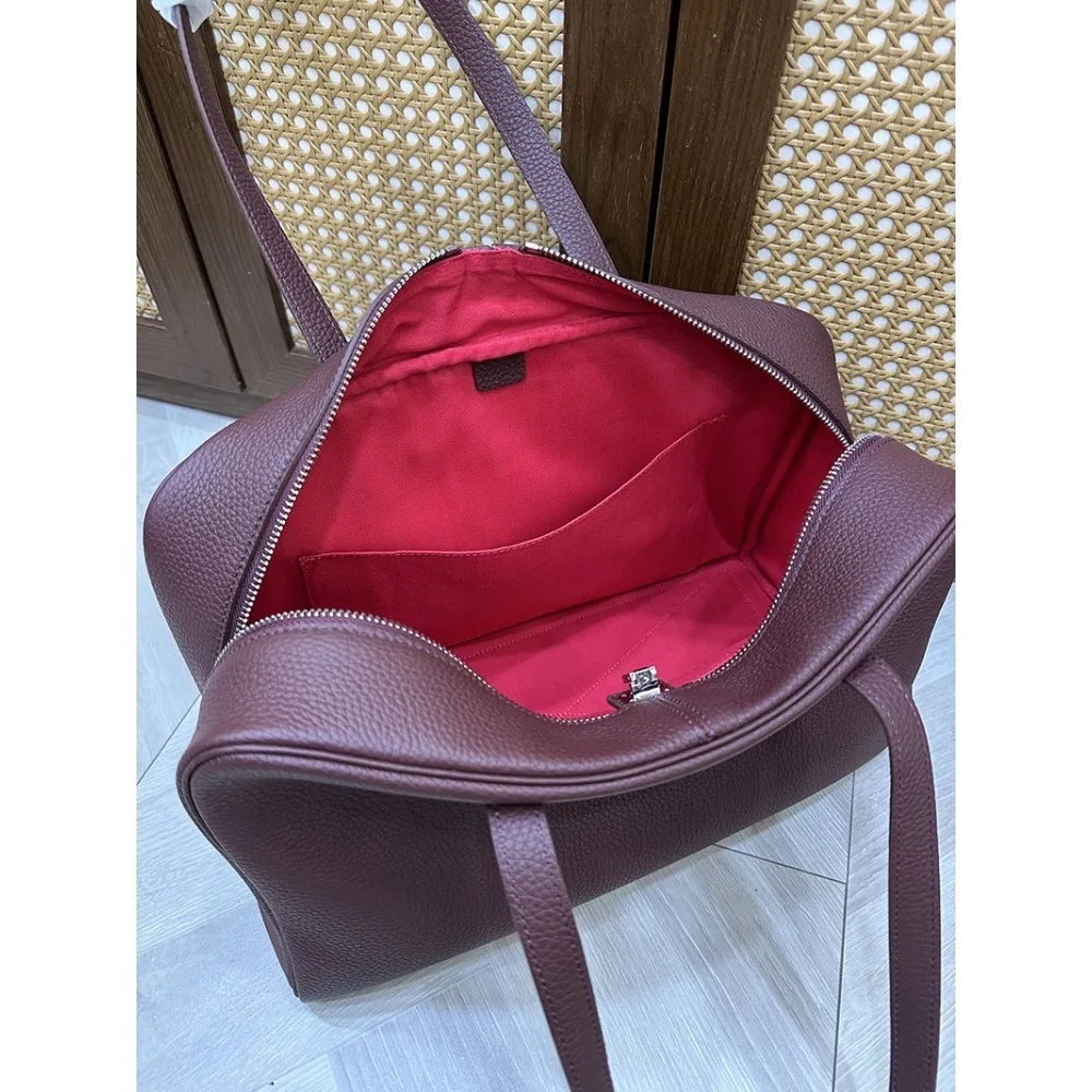 Light Luxury High-quality First-layer TC Cowhide Handbag Large-capacity Genuine Leather Boston Shoulder Hand Carry Travel Bag