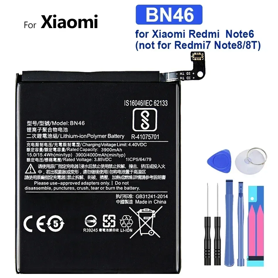 Batería BN46 de 4000mAh para Xiaomi Redmi Note 8, 8T, 7, 6, batería de teléfono móvil + herramienta gratuita