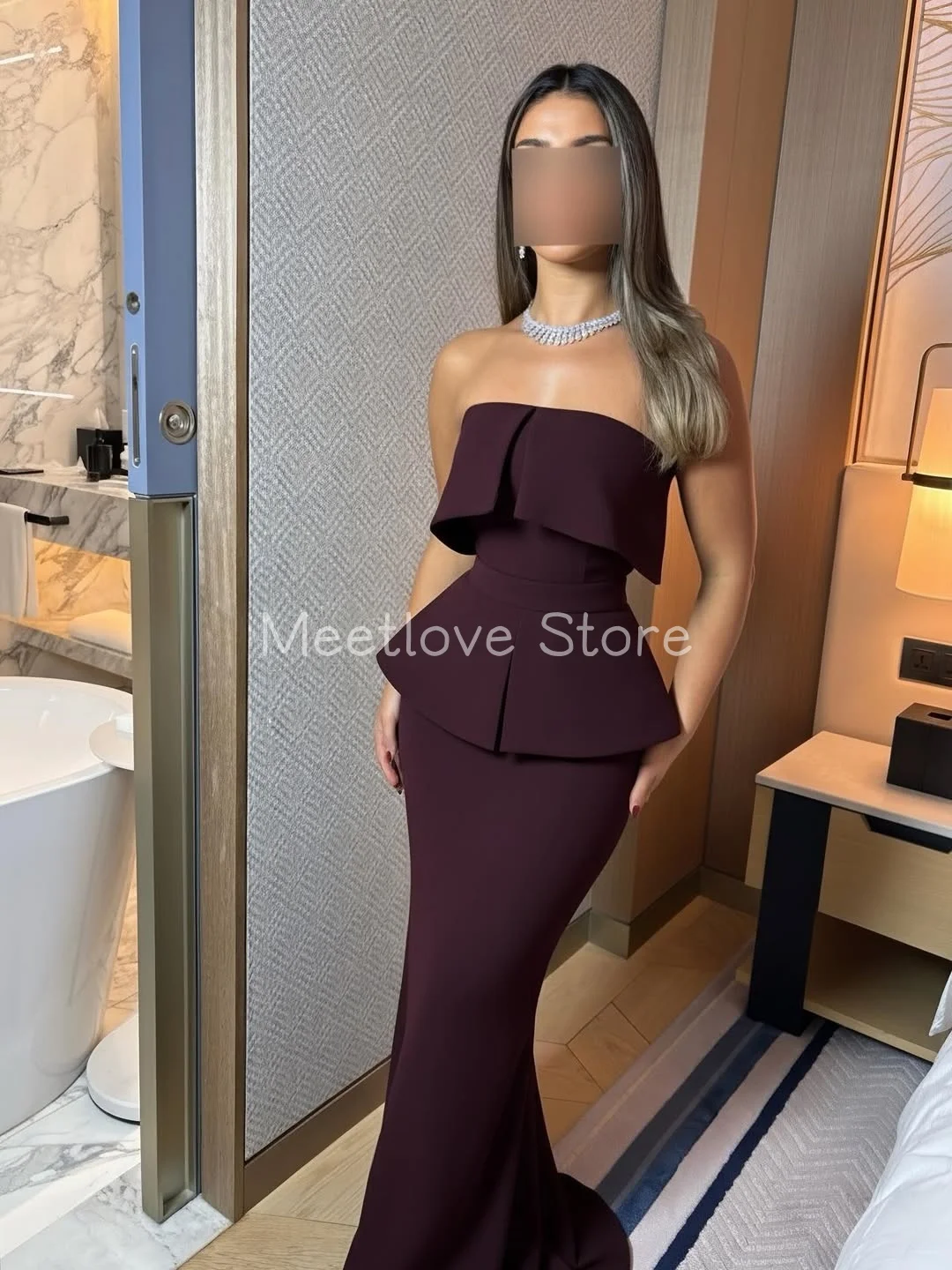 Meetlove Trägerloses Etuikleid, rot, ärmellos, bodenlang, für Damen, Abendkleider, schlicht, individuell, elegant, für Damen 2023