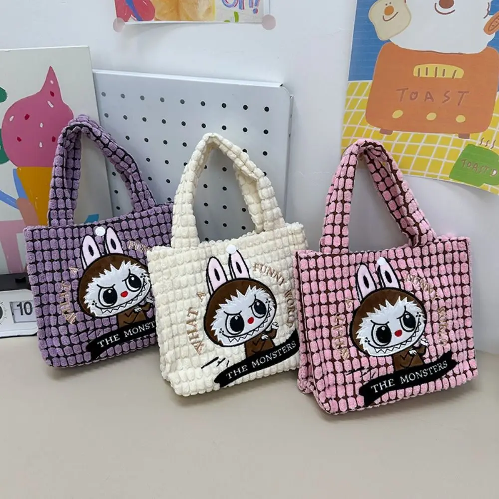 

Korean Style Cartoon Labubu Embroidery Handbag Large capacity Kawaii Labubu Tutoring Bag School Storage Plush Tote Bag Shopping