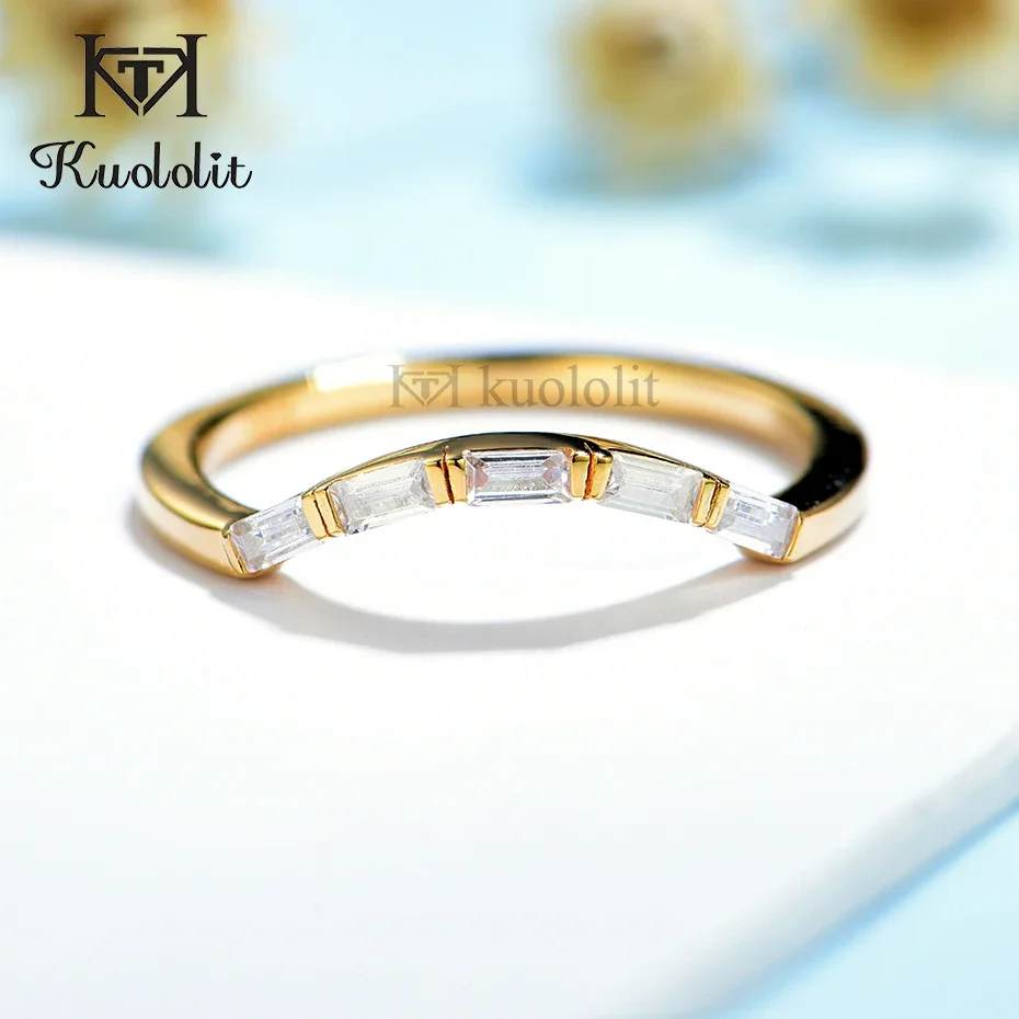 Kuololit 585 14K 10K Yellow Gold Emerald Cut Ring for Women Moissanite Solitaire V Band For Wedding Engagement Couple Ring New