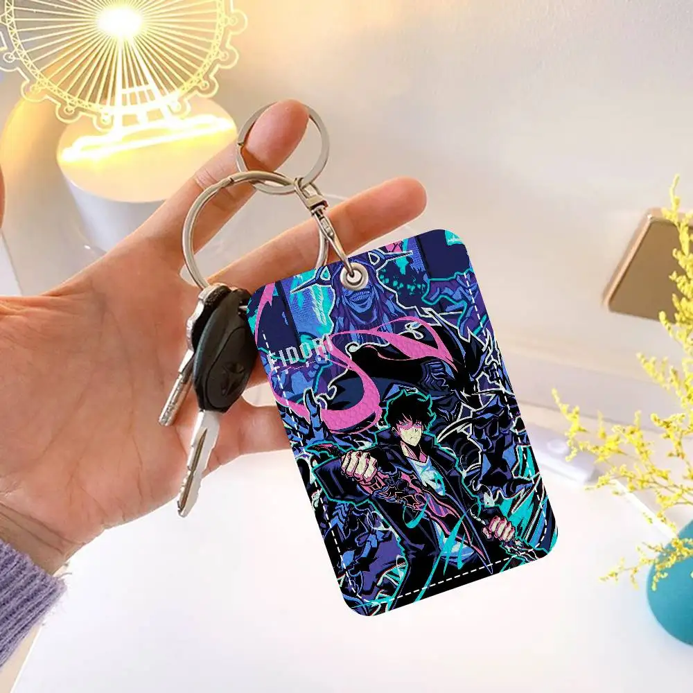 Anime Solo Cartoon Leveling Bank Card,Subway, Bus Card Holder Keychain Key Ring Door Access Tags ID Card Case Keychain Access