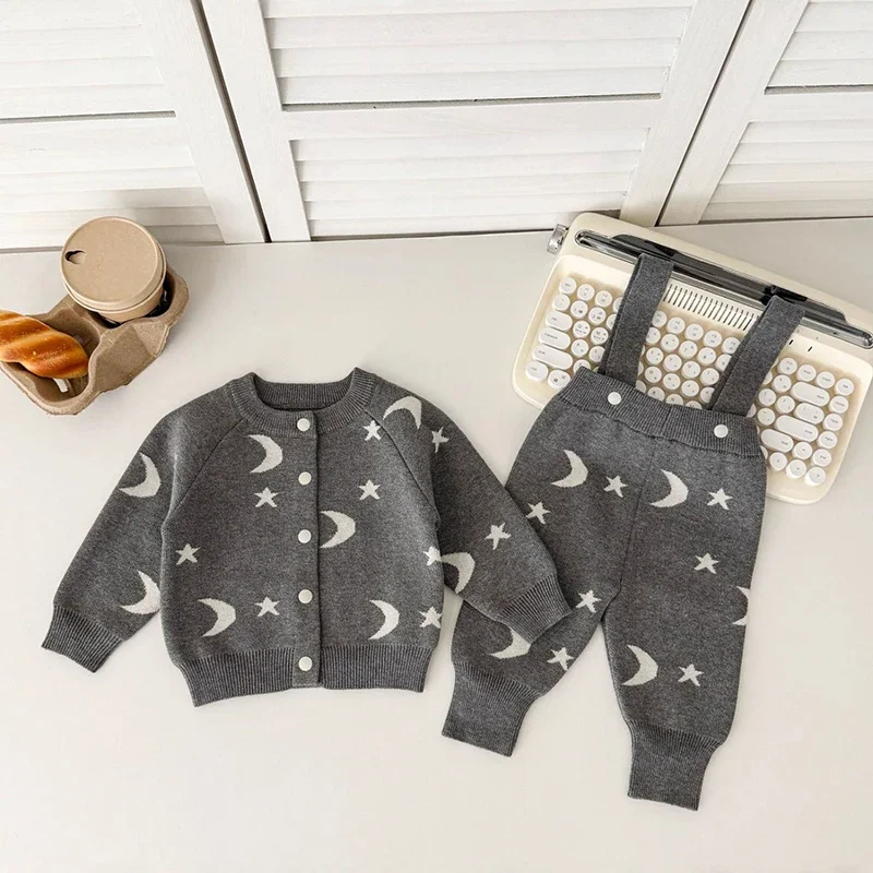 2025 New Autumn 0-3Yrs Baby Clothing Suit Long Sleeved Knit Printing Cardigan+Jumpsuit Toddler Baby Girl Boys Clothes Set