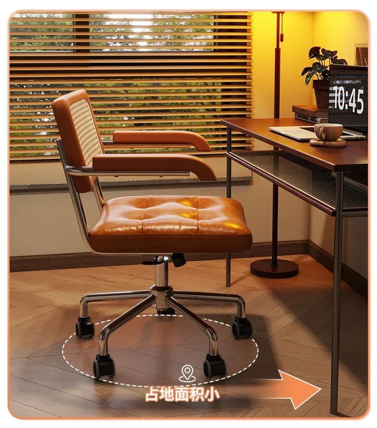 كرسي طعام دوار، مسند ظهر من الخيزران، كرسي مكتب للكمبيوتر، كرسي جلدي مريح مع مساند للذراعين وعجلات قابلة للتنفس #3