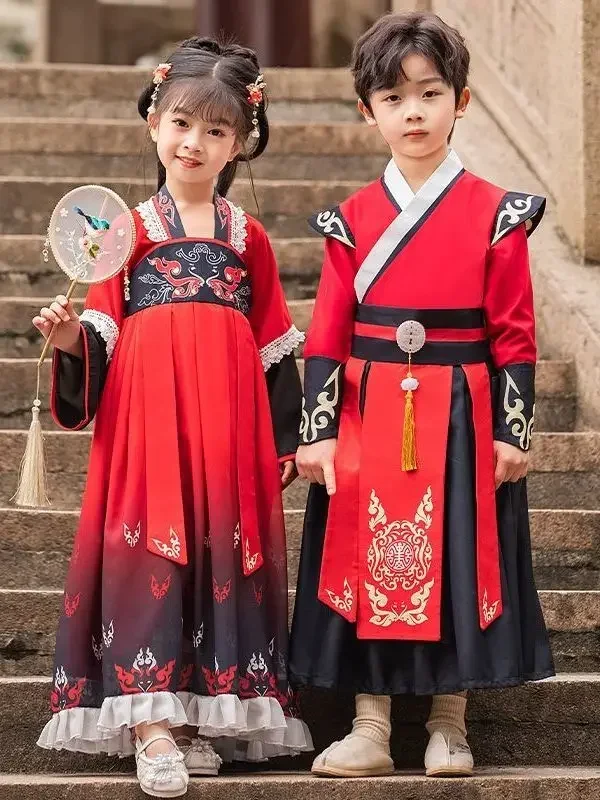 Perfprmace Hanfu Boys' Autumn New  Ancient Clothing Girls' Tang Suits Chinese Style Costume Cosplay Costume