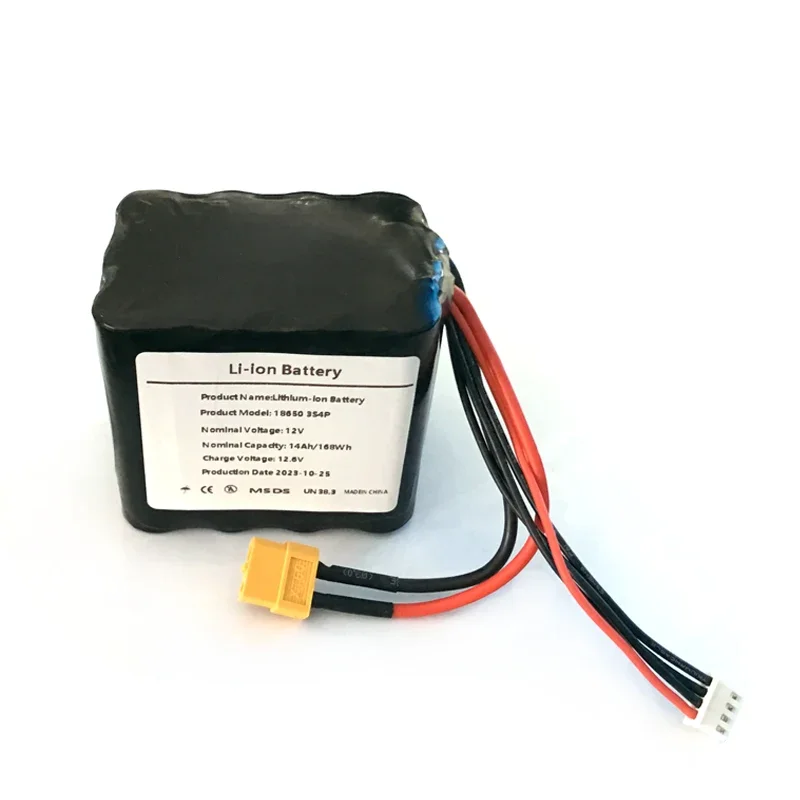 12V 14Ah High Capacity UAV Rechargeable Li-ion Battery 3S4P for Various RC Airplane Drone Quadrotor,with Connector XH2.54+XT60