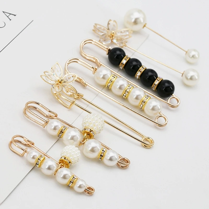 10Pcs Fashion Pearl Brooch Cardigan Collar Brooch Clips Sweater Shawl Clips Waist Pants Extender Safety Pins Easy to Use