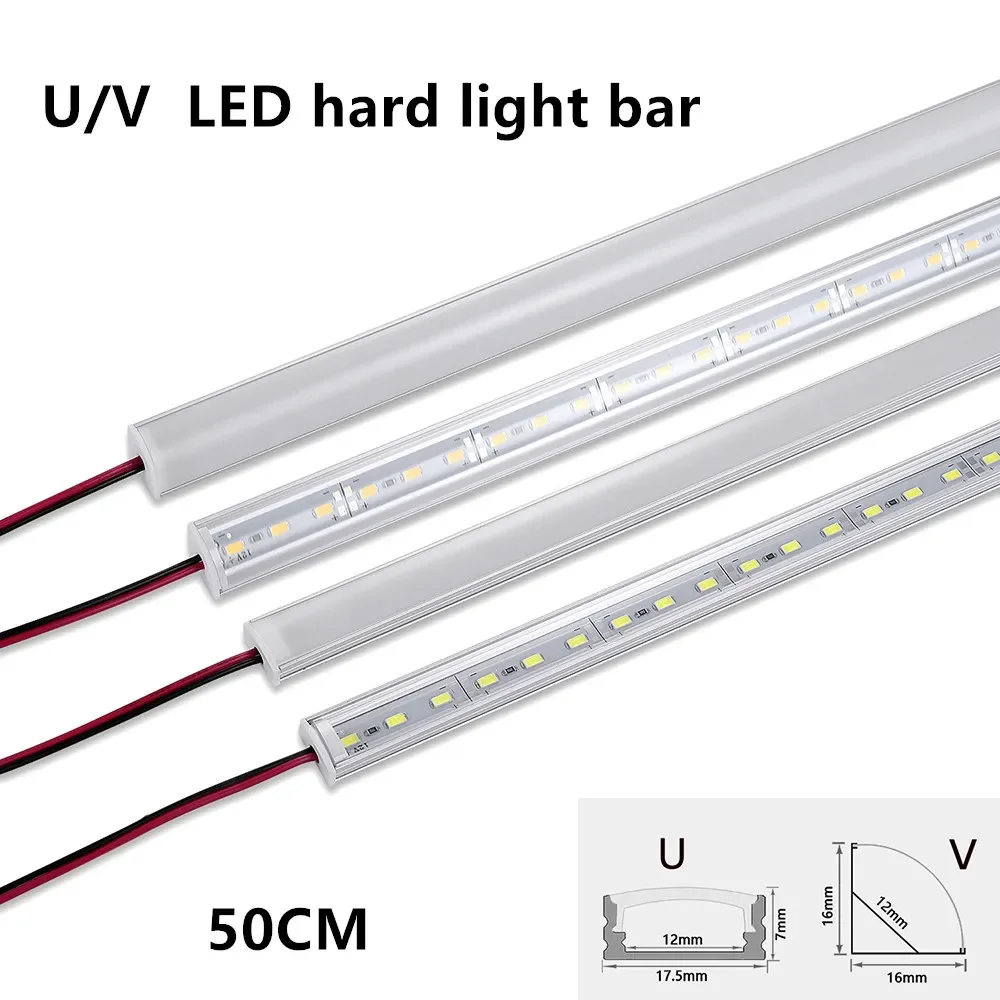 屋内照明用の平らなアルミニウムチャネルを備えた剛性ストリップ,UV字型,smd5730,36LED,50cm, 20インチ,12V DC,1〜20個