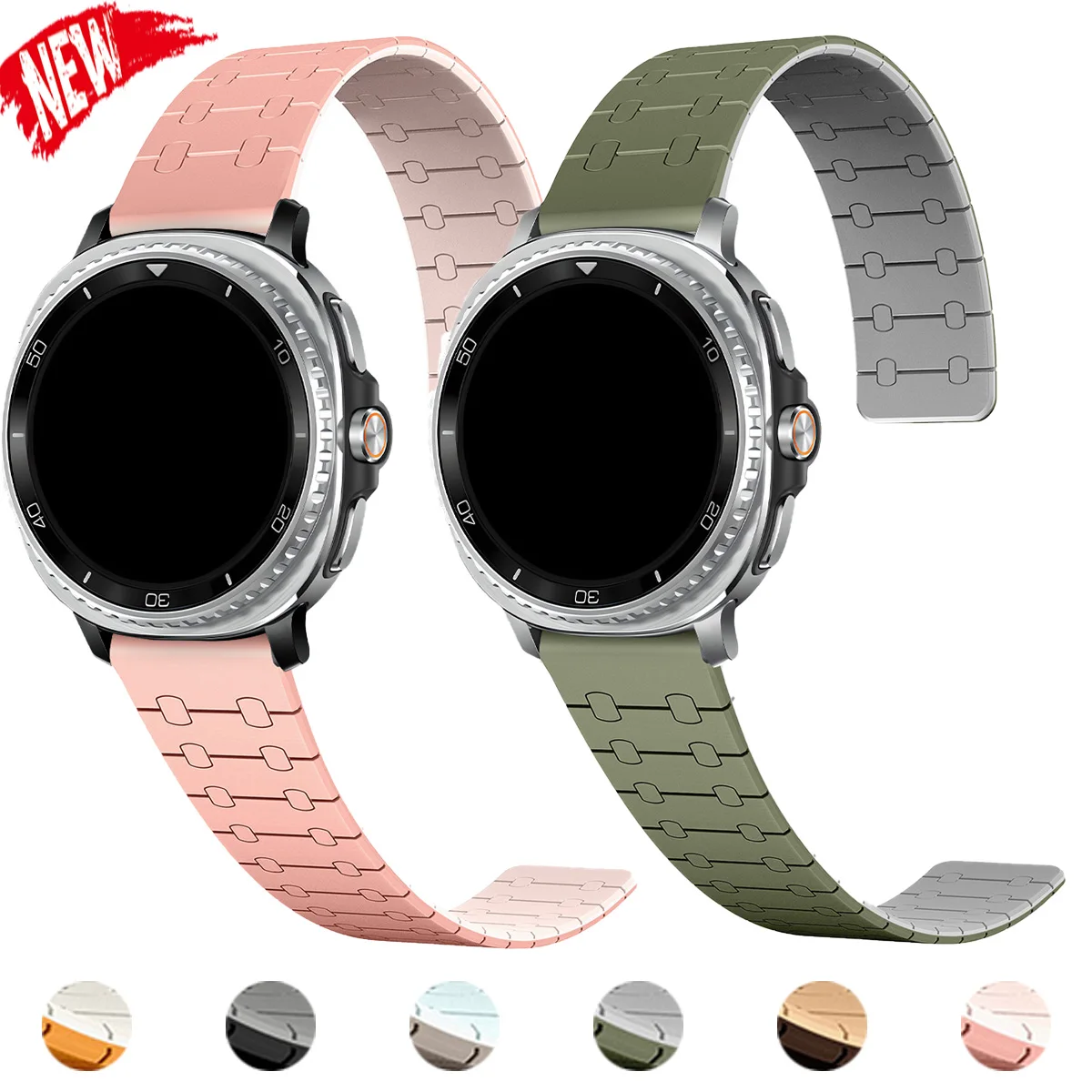 Zweifarbiges Silikonarmband für Samsung Galaxy Watch 8/8, klassisches magnetisches Sportarmband für Galaxy Ultra 2025/7 47 mm Schlaufenarmband