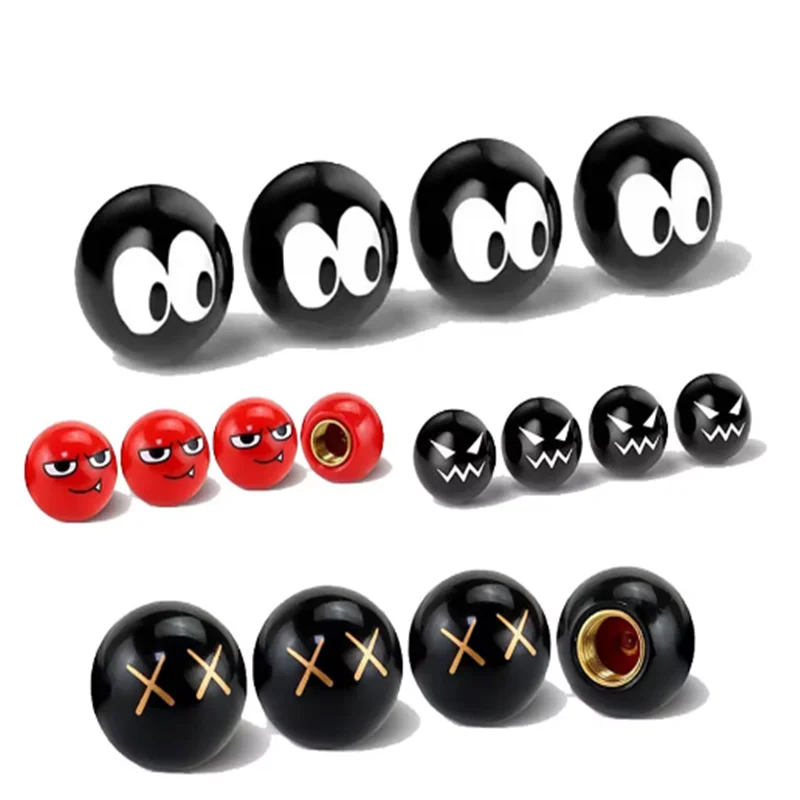 200pcs = 50 sets Car Creative Eye Emote Expression Ball Wheel Tire Tyre Air Dust Stem Valve Cover Caps Truck Motocycle Bicycle
